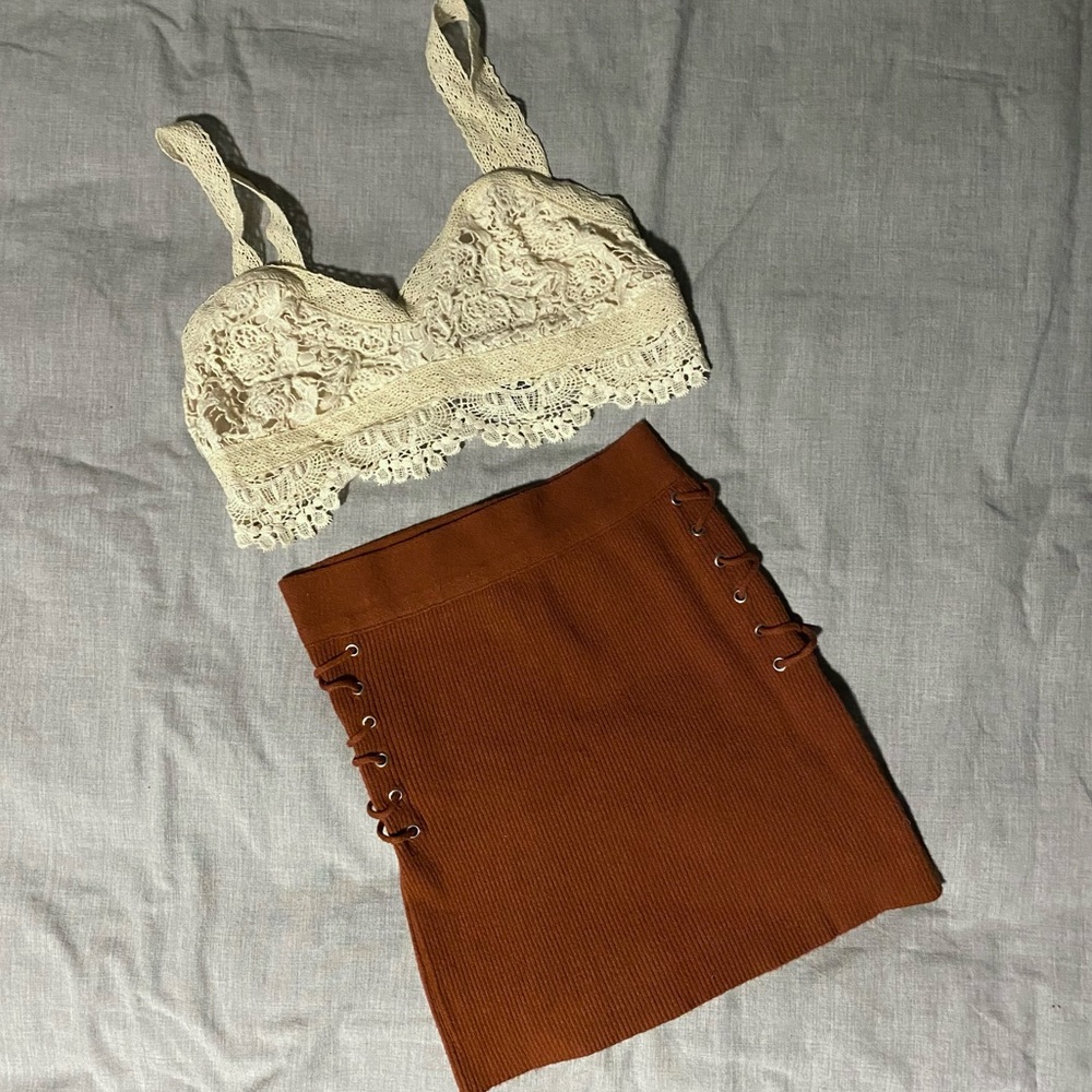 2piece outfit ! Boho crochet Bralette and knitted sweater mini skirt